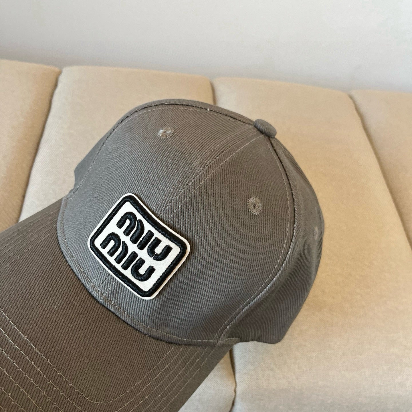 MIU MIU MM BASEBALL CAP IN DARK GREY KHAKI FABRIC STYLE 1