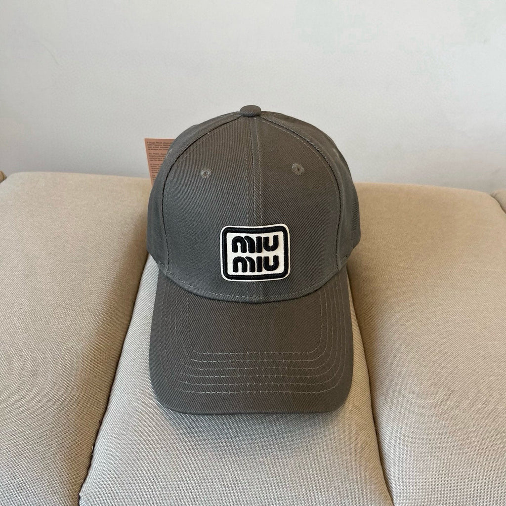 MIU MIU MM BASEBALL CAP IN DARK GREY KHAKI FABRIC STYLE 1