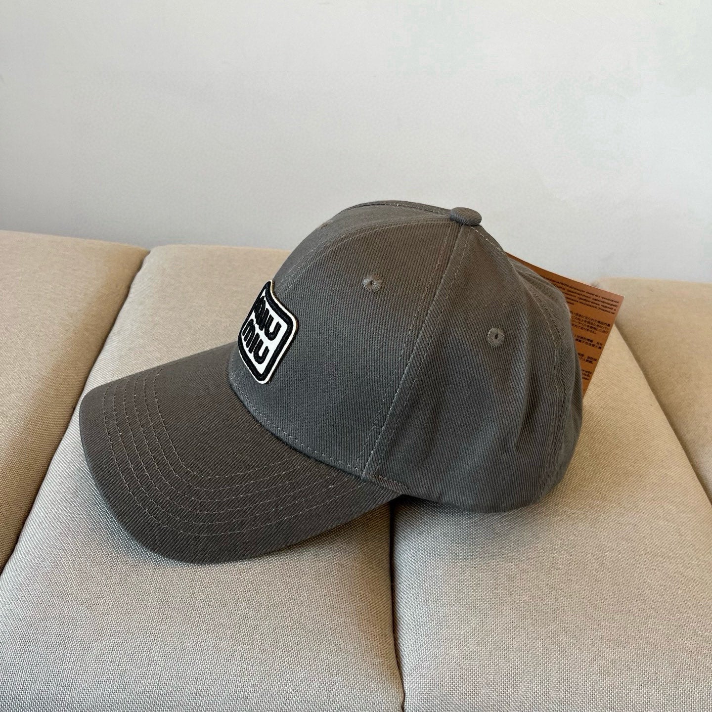 MIU MIU MM BASEBALL CAP IN DARK GREY KHAKI FABRIC STYLE 1