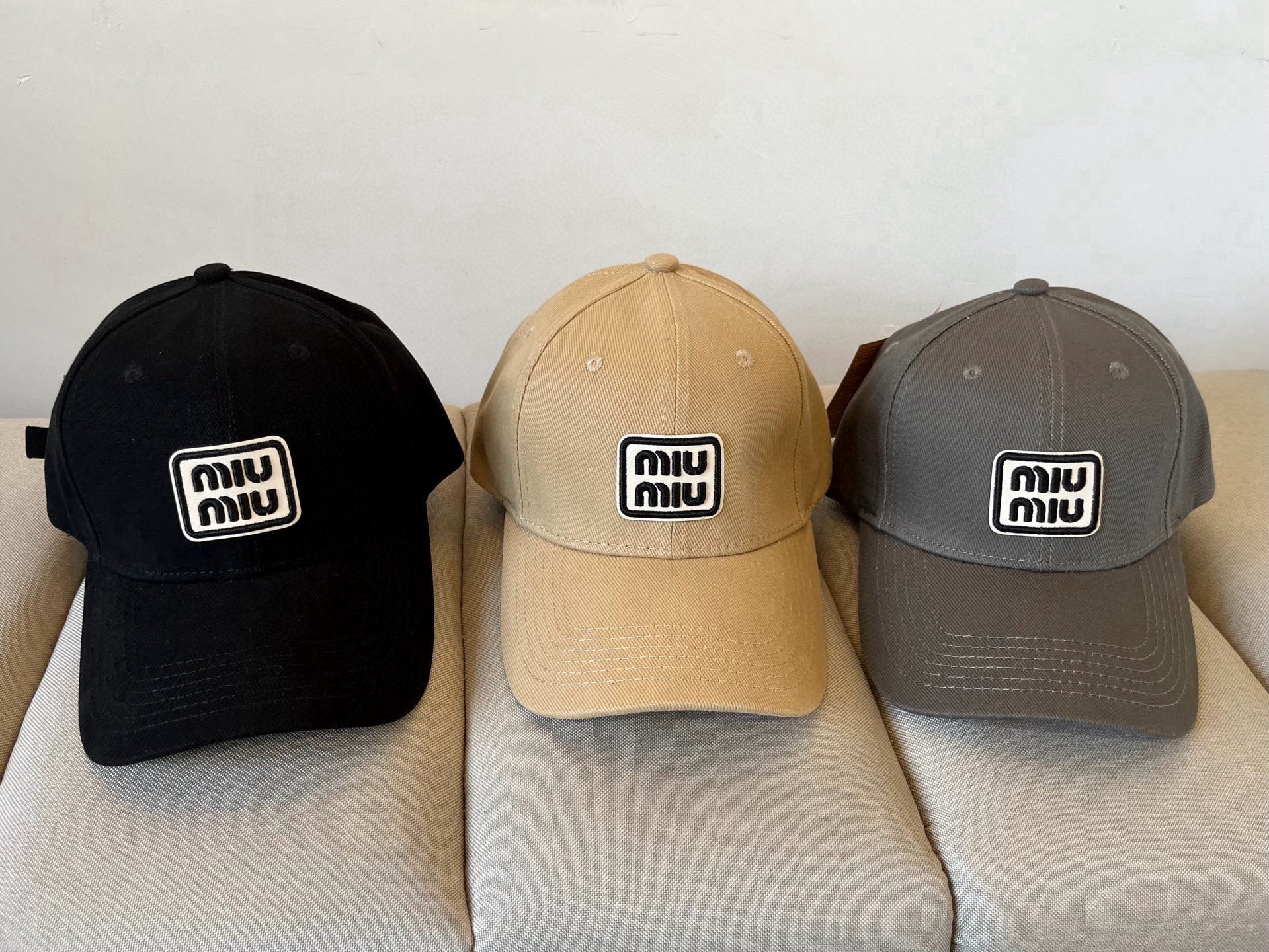 MIU MIU MM BASEBALL CAP IN DARK GREY KHAKI FABRIC STYLE 1