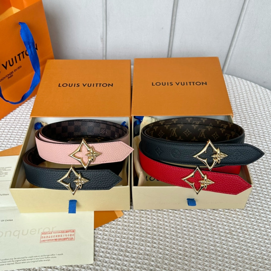 LOUIS VUITTON LV FLOWERGRAM 30MM REVERSIBLE BELT IN BLACK CALFSKIN GOLD HARDWARE