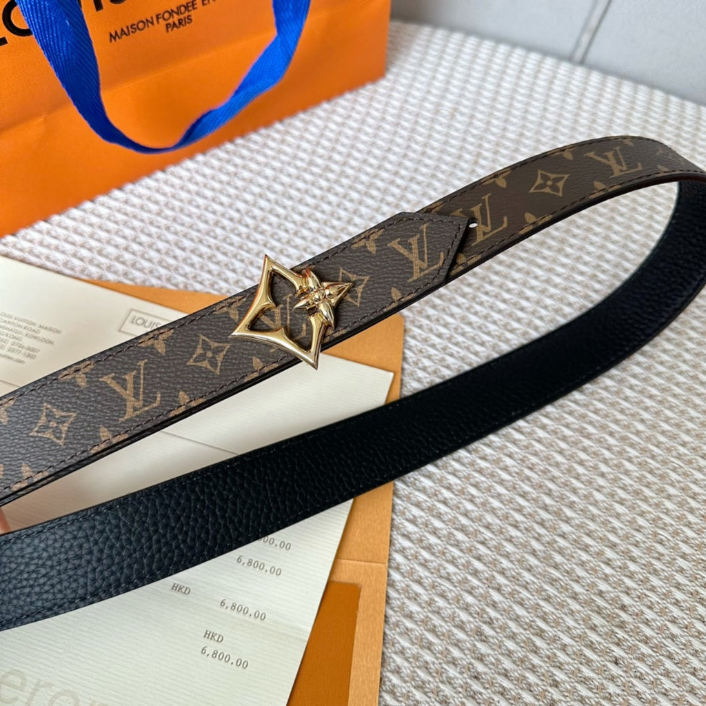 LOUIS VUITTON LV FLOWERGRAM 30MM REVERSIBLE BELT IN BLACK CALFSKIN GOLD HARDWARE