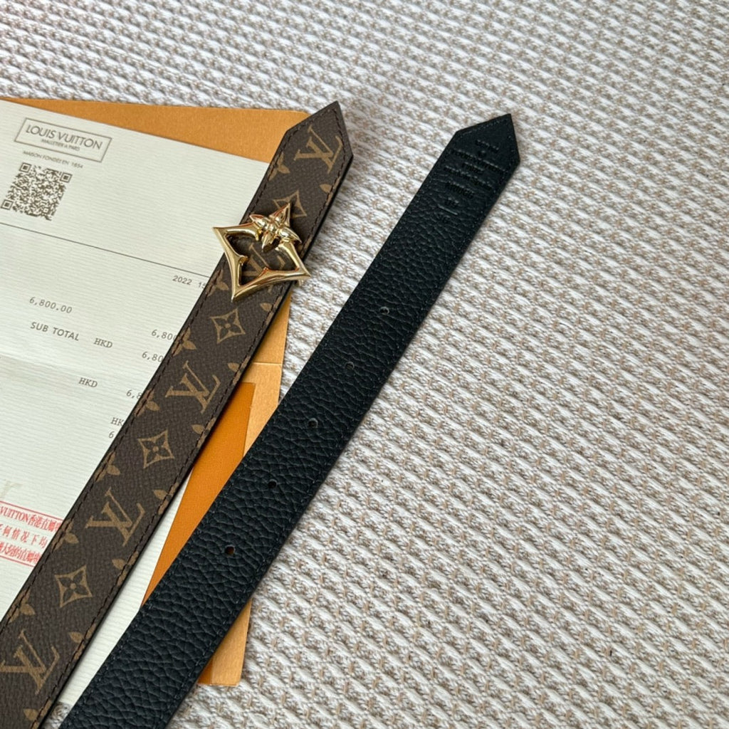 LOUIS VUITTON LV FLOWERGRAM 30MM REVERSIBLE BELT IN BLACK CALFSKIN GOLD HARDWARE