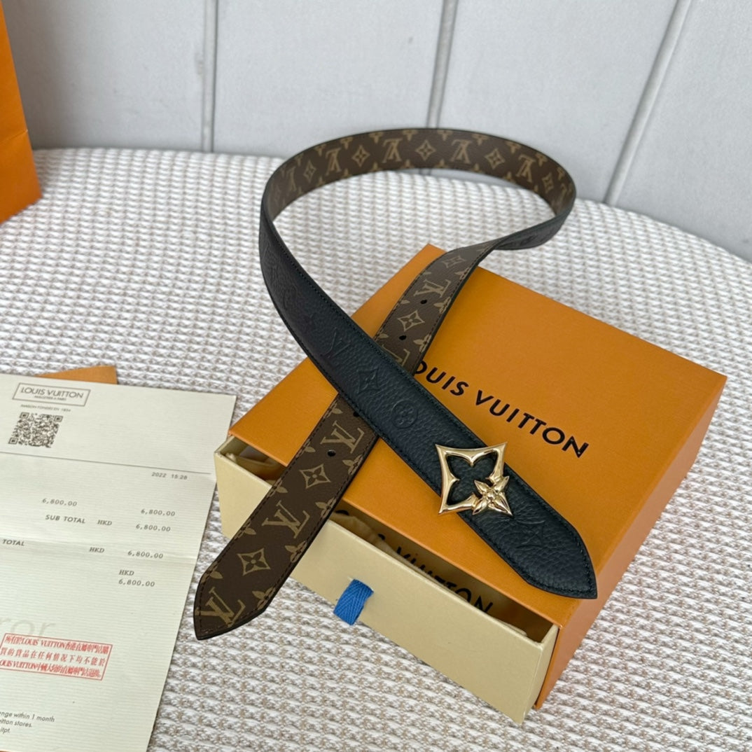 LOUIS VUITTON LV FLOWERGRAM 30MM REVERSIBLE BELT IN BLACK EMBOSSED CALFSKIN GOLD HARDWARE