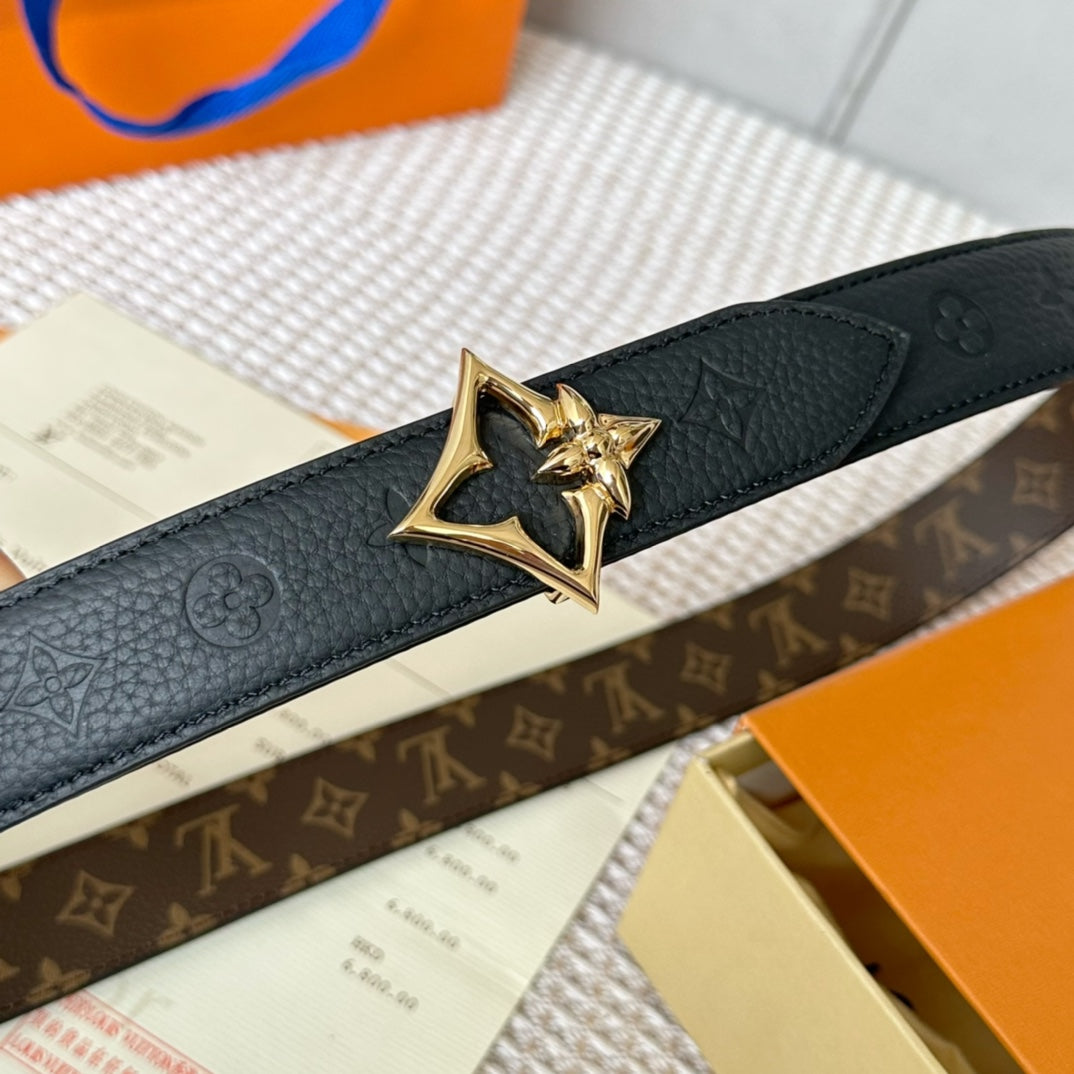 LOUIS VUITTON LV FLOWERGRAM 30MM REVERSIBLE BELT IN BLACK EMBOSSED CALFSKIN GOLD HARDWARE