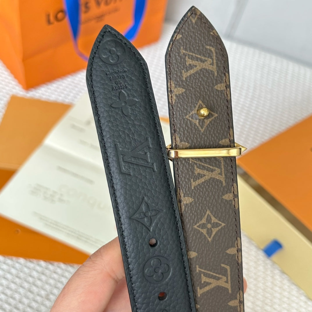 LOUIS VUITTON LV FLOWERGRAM 30MM REVERSIBLE BELT IN BLACK EMBOSSED CALFSKIN GOLD HARDWARE