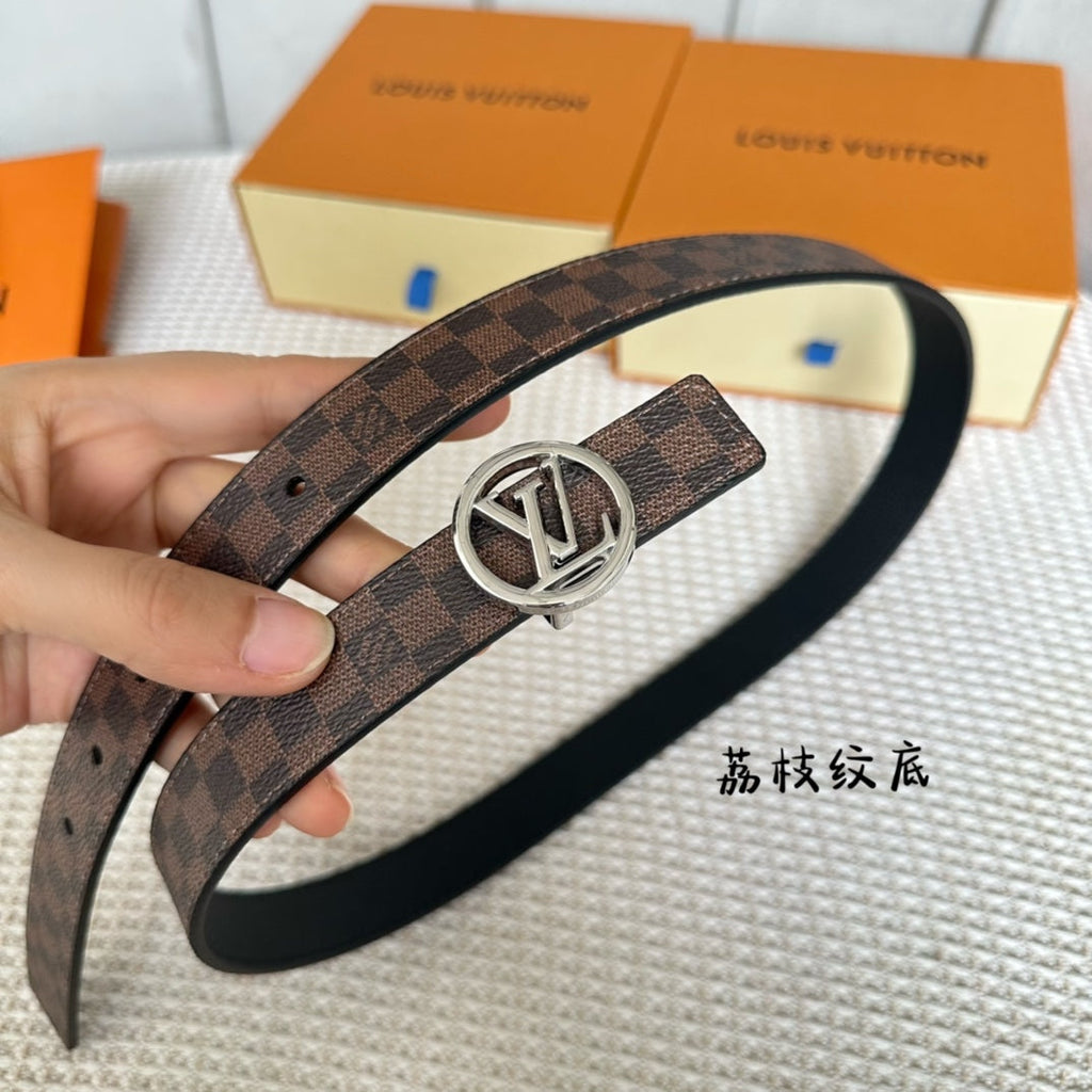 LOUIS VUITTON LV CIRCLE 25MM REVERSIBLE BELT IN BROWN DAMIER CALFSKIN SILVER HARDWARE