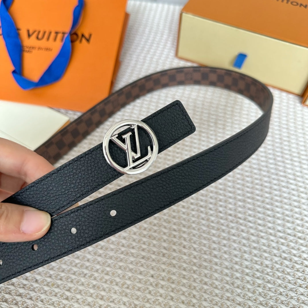 LOUIS VUITTON LV CIRCLE 25MM REVERSIBLE BELT IN BROWN DAMIER CALFSKIN SILVER HARDWARE