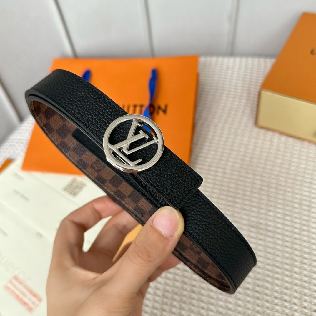 LOUIS VUITTON LV CIRCLE 25MM REVERSIBLE BELT IN BROWN DAMIER CALFSKIN SILVER HARDWARE