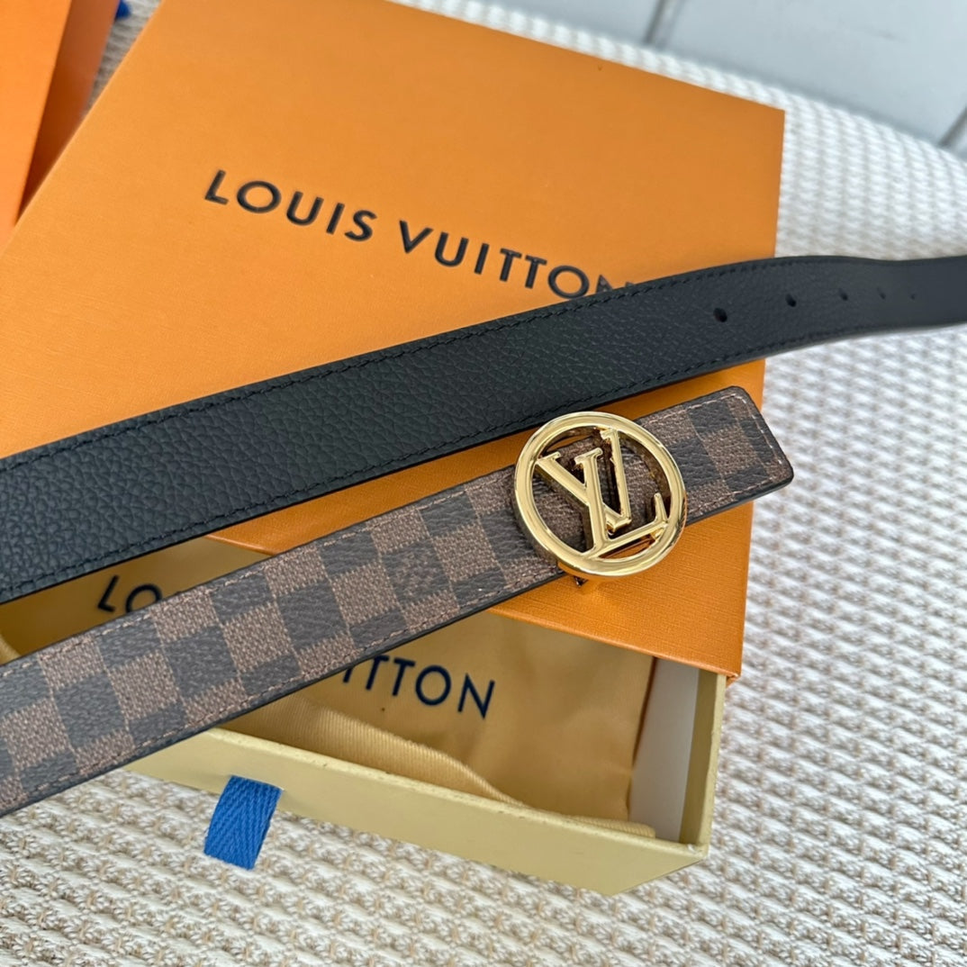 LOUIS VUITTON LV CIRCLE 25MM REVERSIBLE BELT IN BROWN DAMIER CALFSKIN GOLD HARDWARE