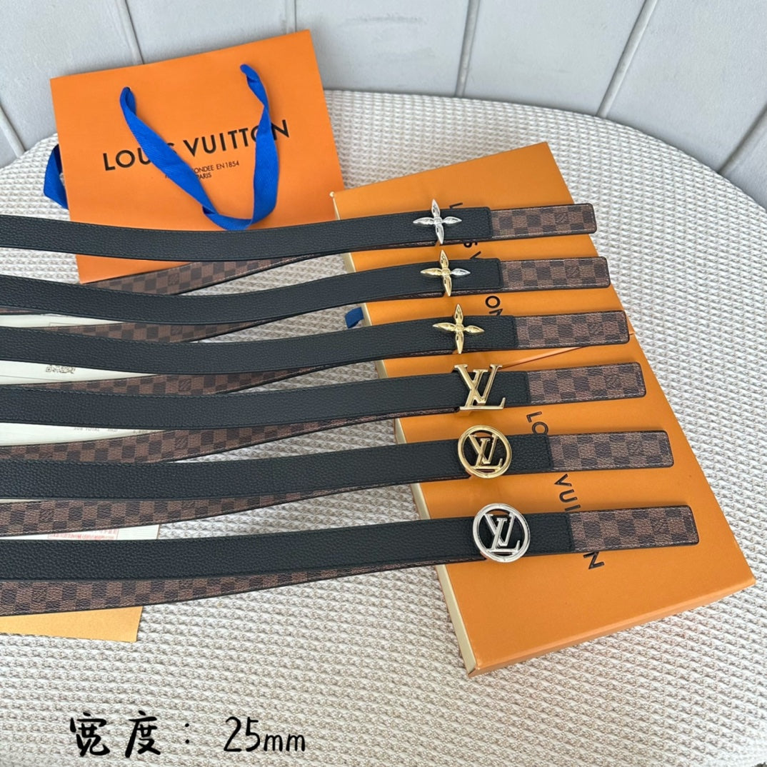LOUIS VUITTON LV CIRCLE 25MM REVERSIBLE BELT IN BROWN DAMIER CALFSKIN GOLD HARDWARE