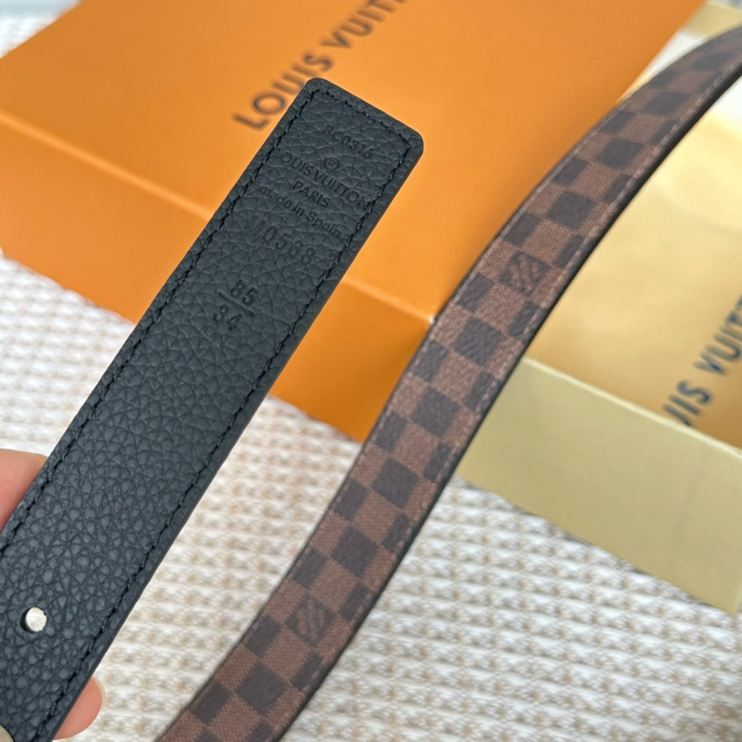 LOUIS VUITTON LV FLOWERGRAM 25 MM REVERSIBLE BELT IN BROWN DAMIER CALFSKIN SILVER HARDWARE
