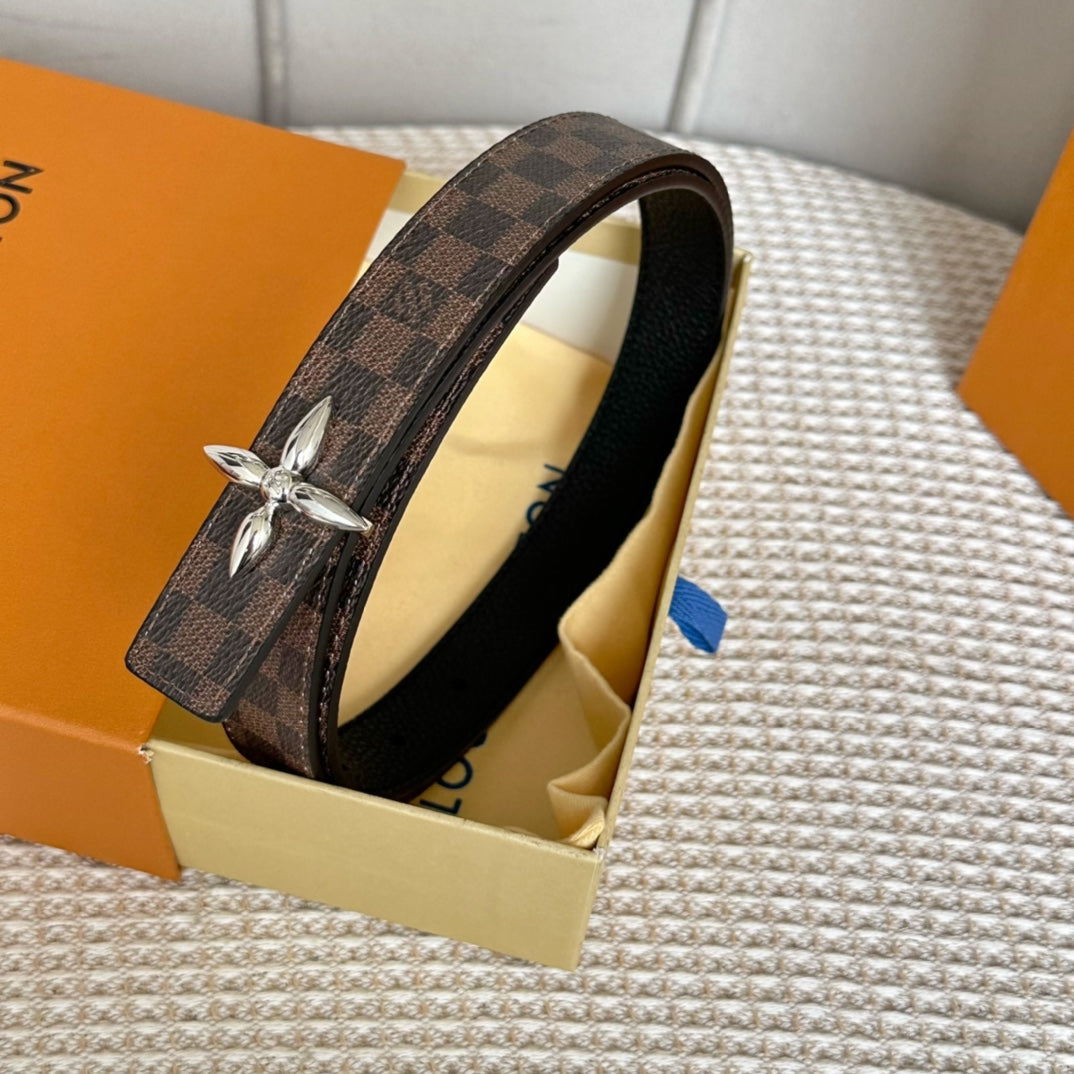 LOUIS VUITTON LV FLOWERGRAM 25 MM REVERSIBLE BELT IN BROWN DAMIER CALFSKIN SILVER HARDWARE