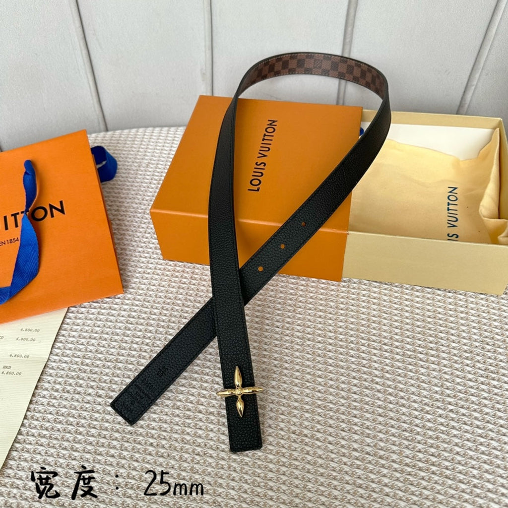 LOUIS VUITTON LV FLOWERGRAM 25 MM REVERSIBLE BELT IN BROWN DAMIER CALFSKIN GOLD HARDWARE