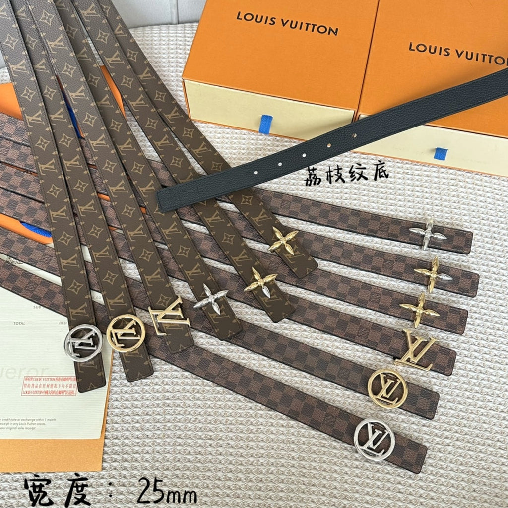 LOUIS VUITTON LV FLOWERGRAM 25 MM REVERSIBLE BELT IN BROWN DAMIER CALFSKIN GOLD HARDWARE