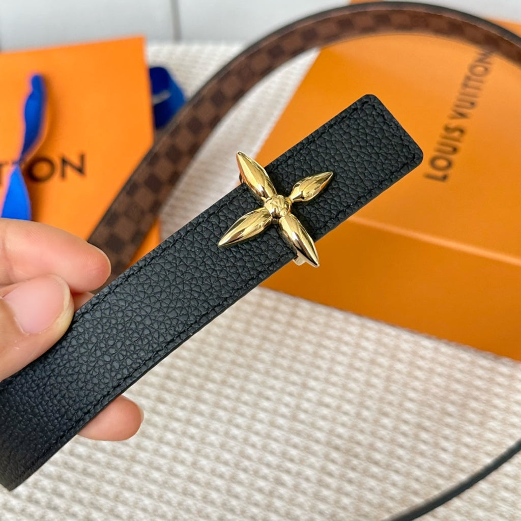 LOUIS VUITTON LV FLOWERGRAM 25 MM REVERSIBLE BELT IN BROWN DAMIER CALFSKIN GOLD HARDWARE