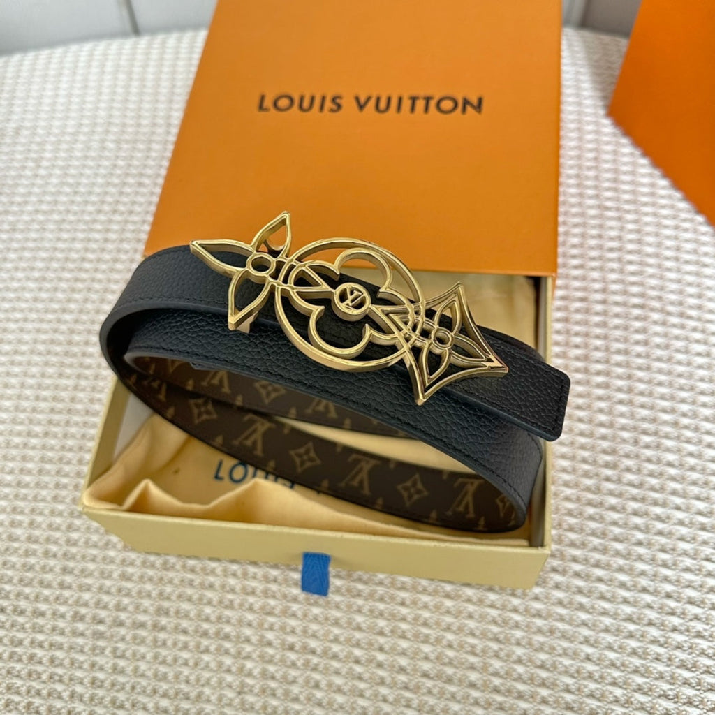LOUIS VUITTON LV MEDIUM 25 MM BELT IN BLACK CALFSKIN GOLD HARDWARE