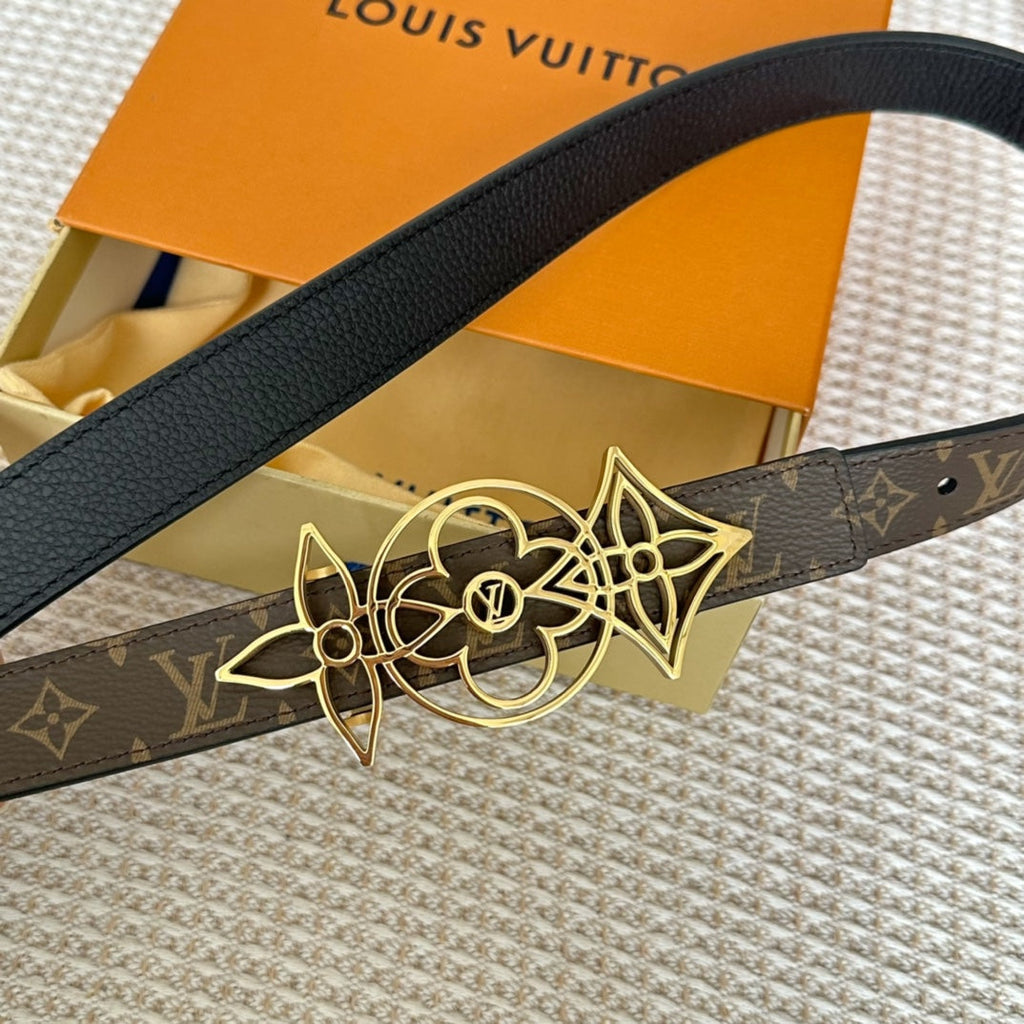 LOUIS VUITTON LV MEDIUM 25 MM BELT IN BLACK CALFSKIN GOLD HARDWARE