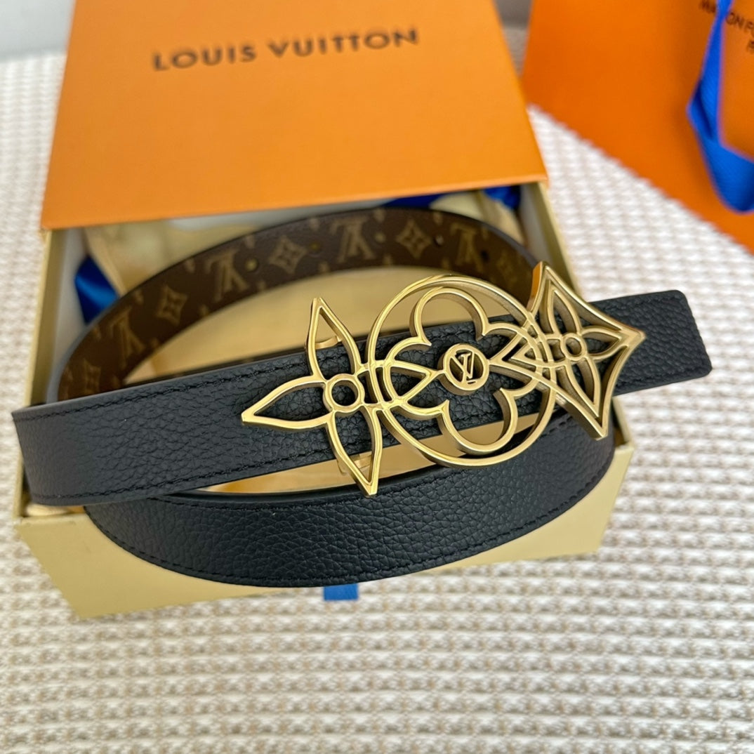 LOUIS VUITTON LV MEDIUM 25 MM BELT IN BLACK CALFSKIN GOLD HARDWARE