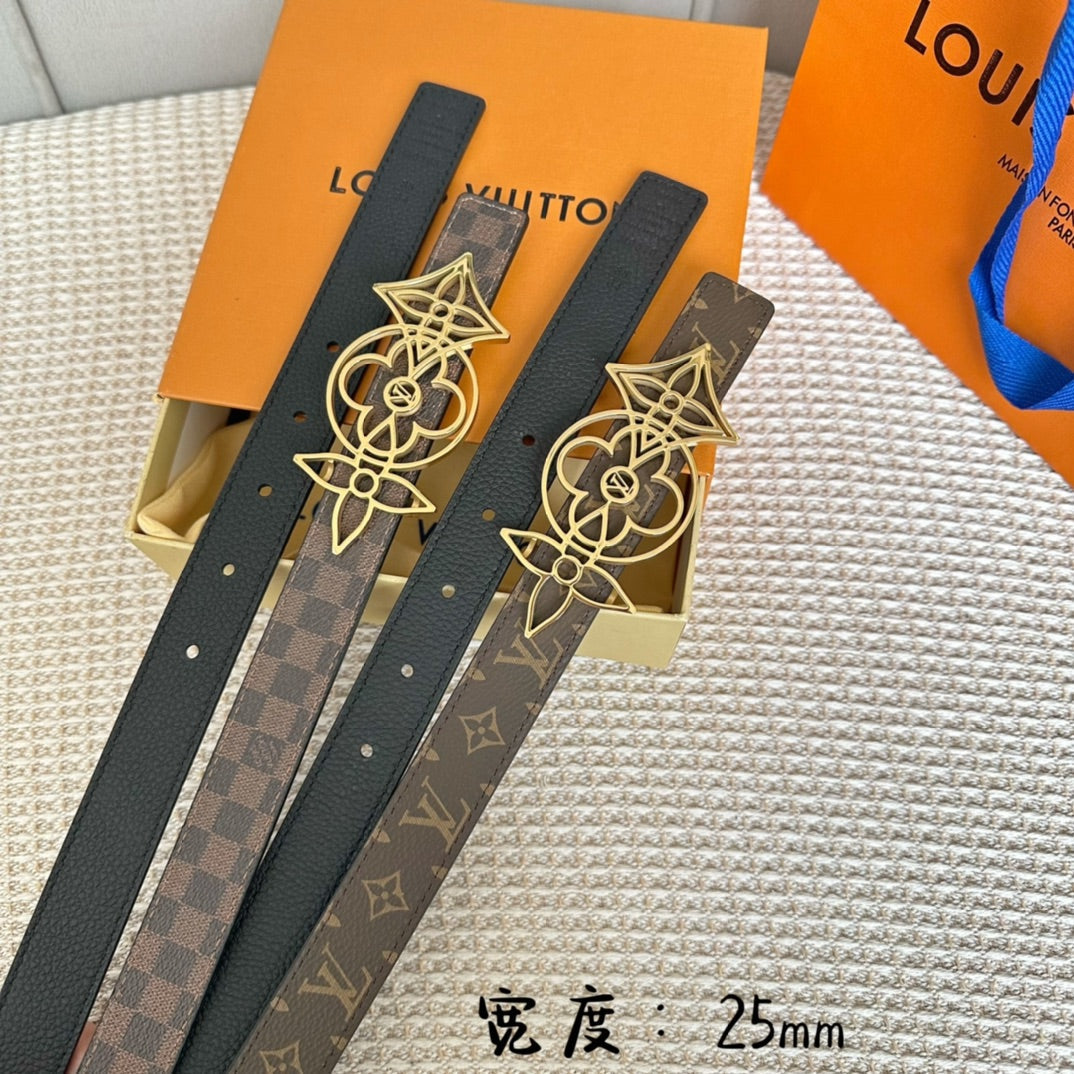 LOUIS VUITTON LV MEDIUM 25 MM BELT IN BLACK CALFSKIN GOLD HARDWARE