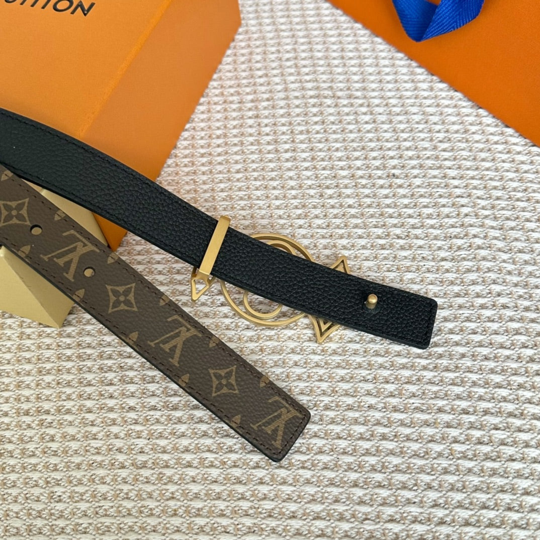 LOUIS VUITTON LV MEDIUM 25 MM BELT IN BLACK CALFSKIN GOLD HARDWARE