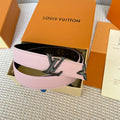 LOUIS VUITTON PRETTY LV 30MM REVERSIBLE BELT IN LIGHT PINK CALFSKIN BLACK HARDWARE