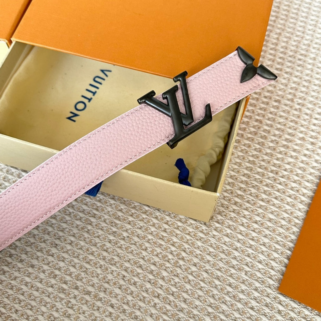 LOUIS VUITTON PRETTY LV 30MM REVERSIBLE BELT IN LIGHT PINK CALFSKIN BLACK HARDWARE