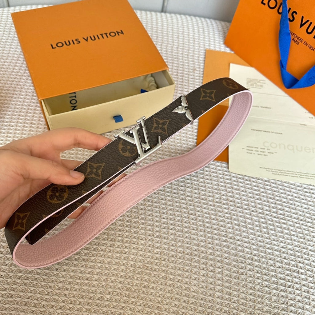 LOUIS VUITTON PRETTY LV 30MM REVERSIBLE BELT IN LIGHT PINK CALFSKIN SILVER HARDWARE