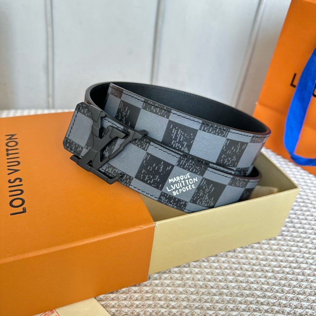 LOUIS VUITTON LV 25S BELT 40 MM IN BLACK MIX GREY CALFSKIN 593224