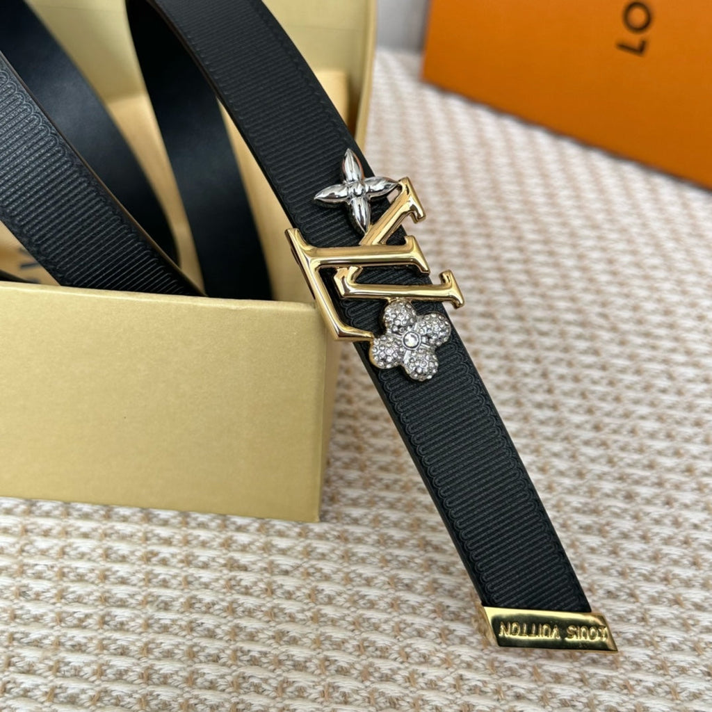 LOUIS VUITTON LV GRAM 20 MM REVERSIBLE BELT BLACK CALFSKIN GOLD HARDWARE