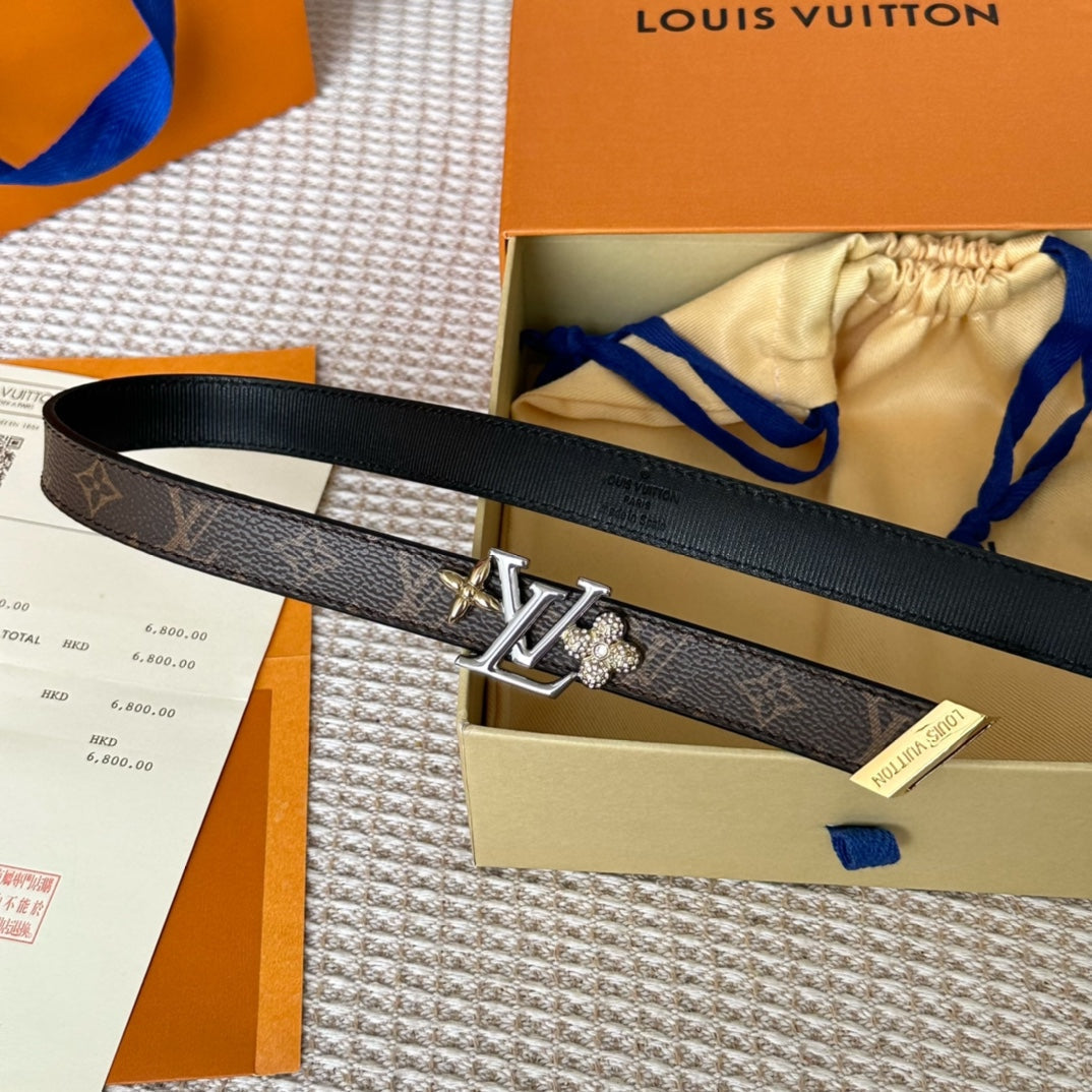 LOUIS VUITTON LV GRAM 20 MM REVERSIBLE BELT BROWN MONOGRAM CALFSKIN SILVER HARDWARE