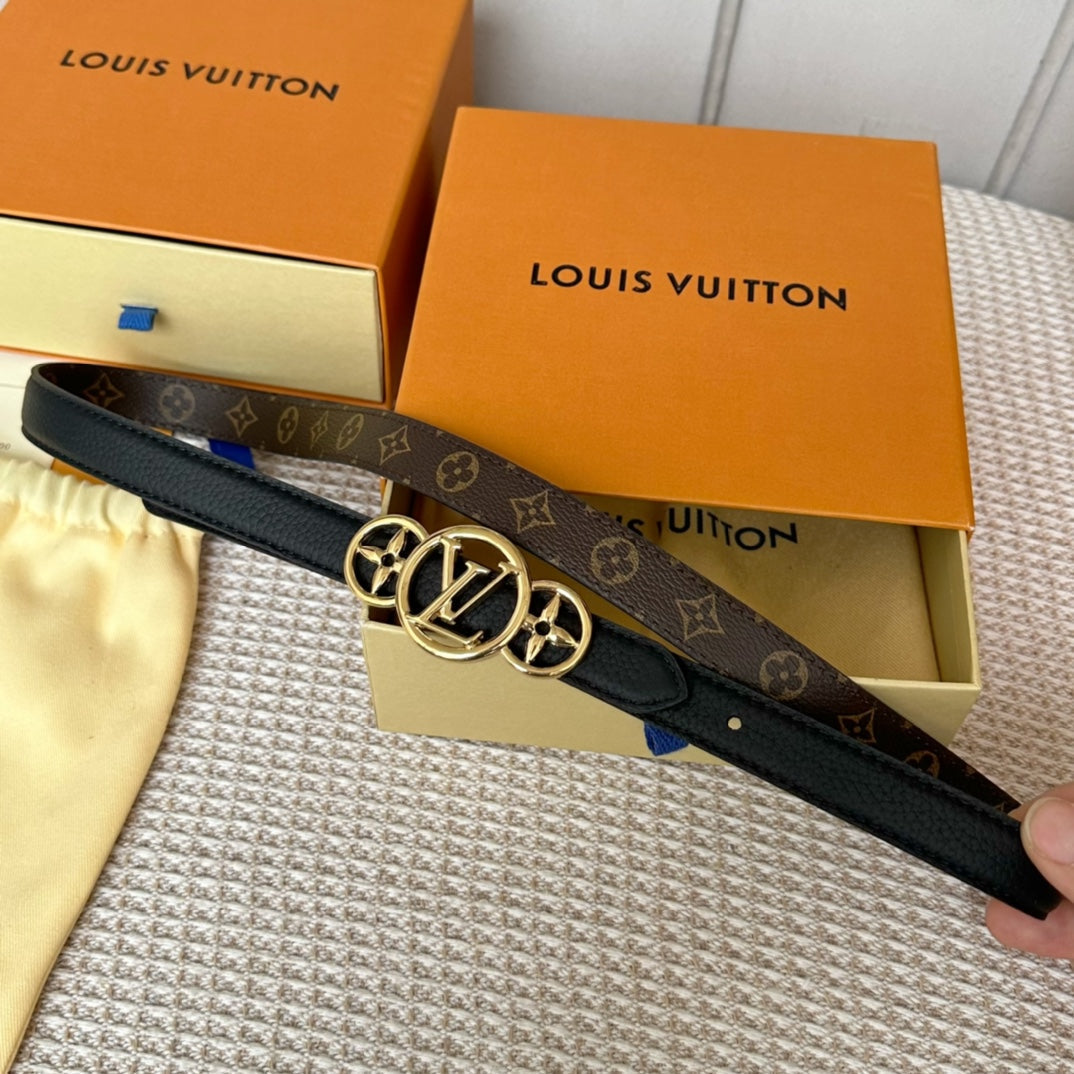 LOUIS VUITTON LV S-LOCK BELT 20 MM TAUPE BROWN MONOGRAM AND BLACK CALFSKIN GOLD HARDWARE
