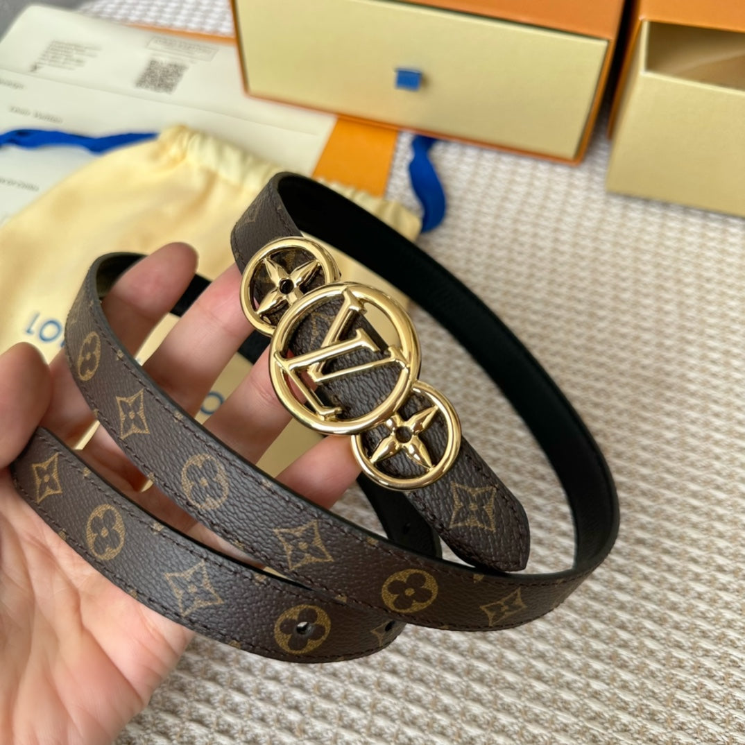 LOUIS VUITTON LV S-LOCK BELT 20 MM TAUPE BROWN MONOGRAM AND BLACK CALFSKIN GOLD HARDWARE