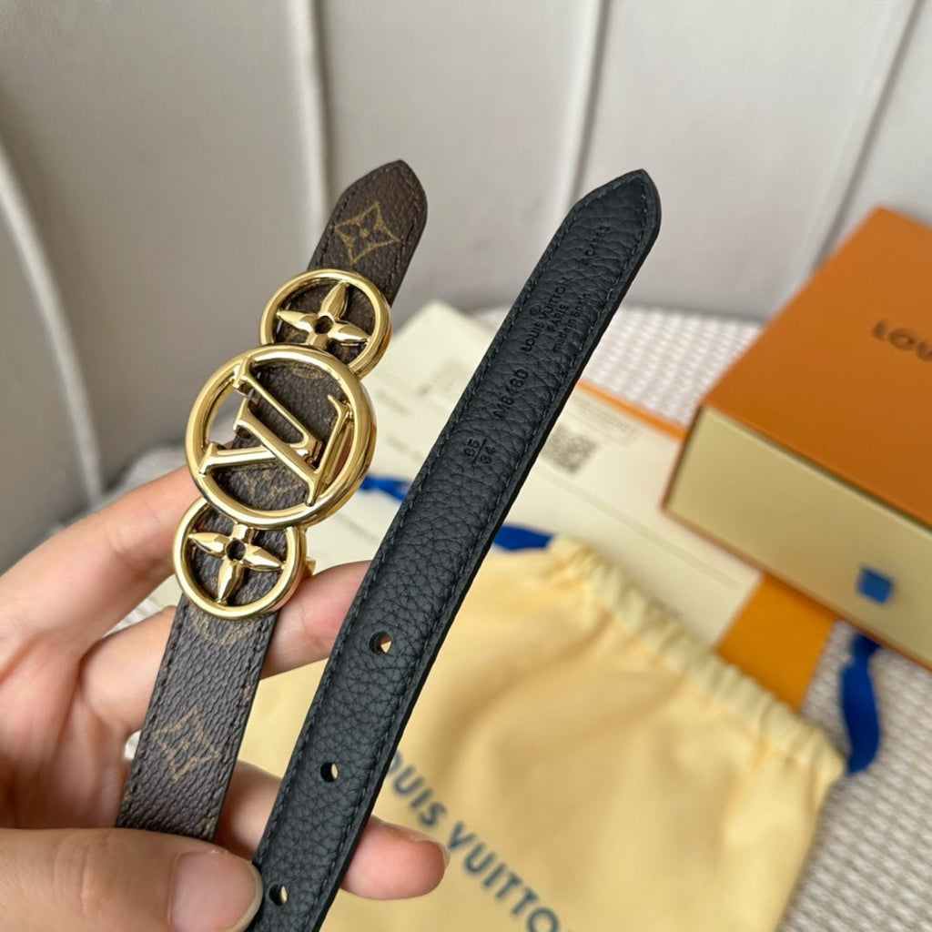 LOUIS VUITTON LV S-LOCK BELT 20 MM TAUPE BROWN MONOGRAM AND BLACK CALFSKIN GOLD HARDWARE
