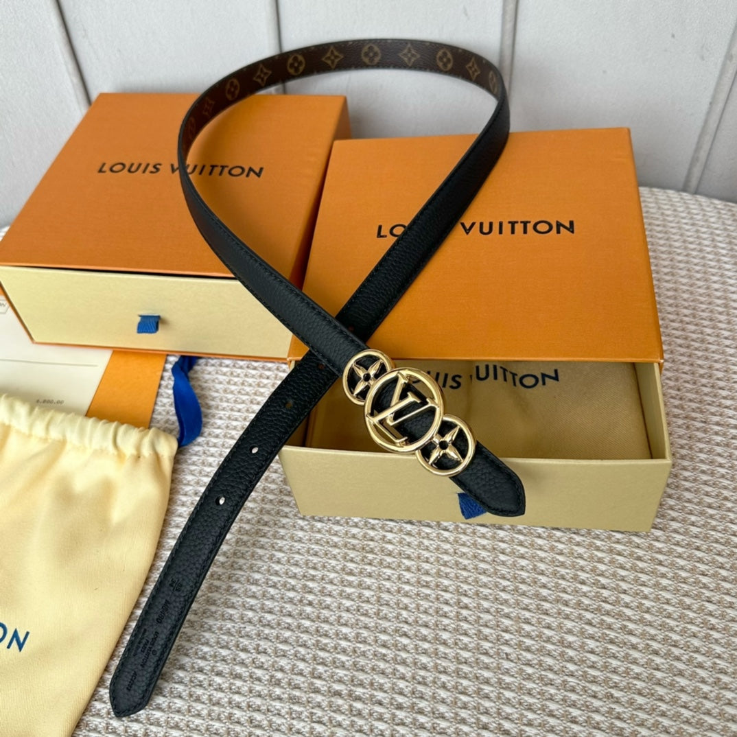 LOUIS VUITTON LV S-LOCK BELT 20 MM TAUPE BROWN MONOGRAM AND BLACK CALFSKIN GOLD HARDWARE