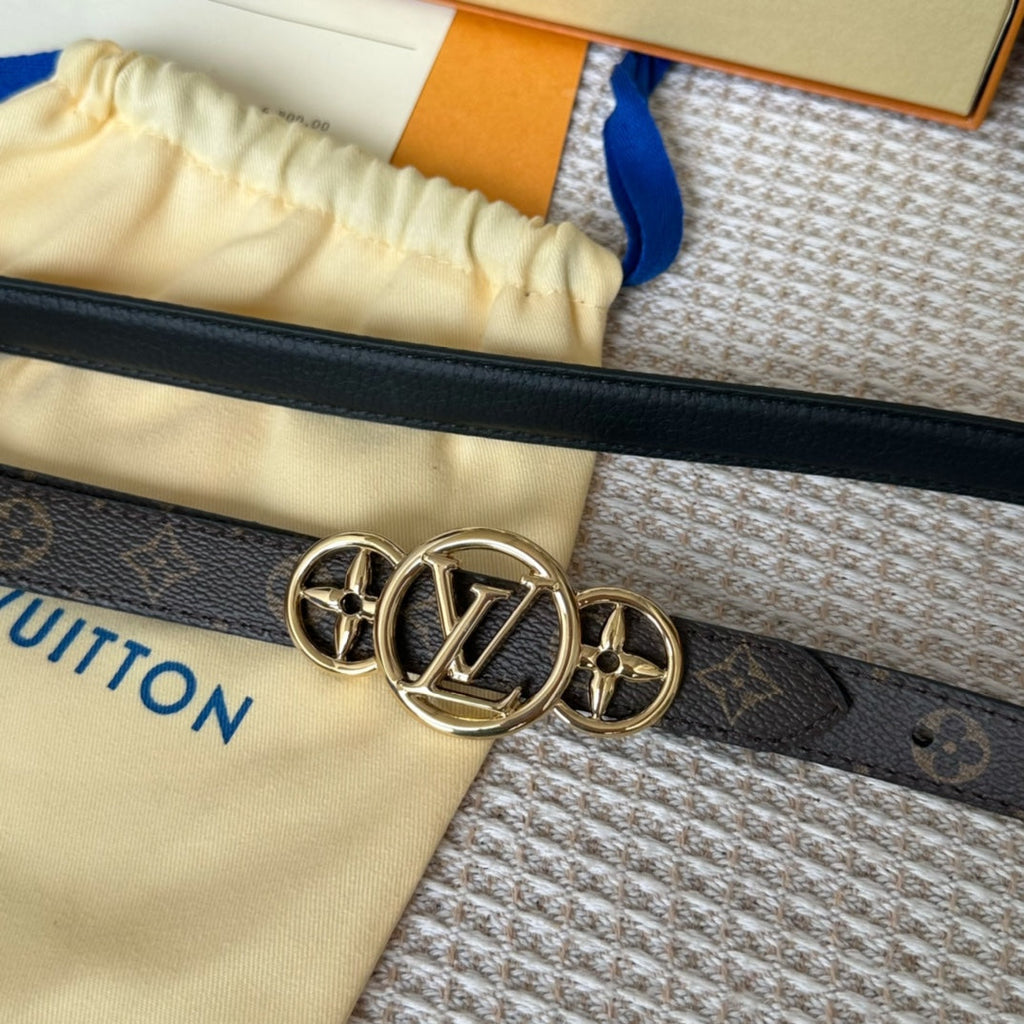 LOUIS VUITTON LV S-LOCK BELT 20 MM TAUPE BROWN MONOGRAM AND BLACK CALFSKIN GOLD HARDWARE