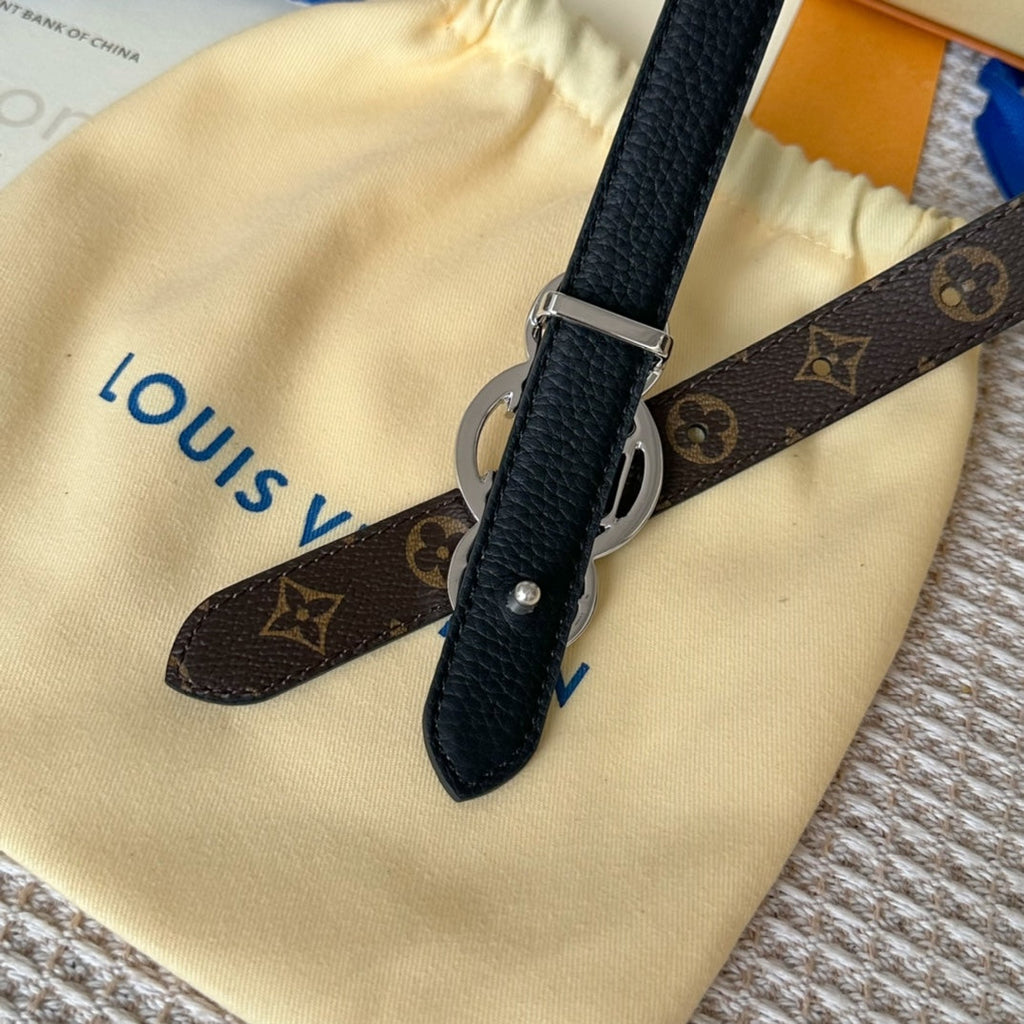 LOUIS VUITTON LV S-LOCK BELT 20 MM TAUPE BROWN MONOGRAM AND BLACK CALFSKIN SILVER HARDWARE