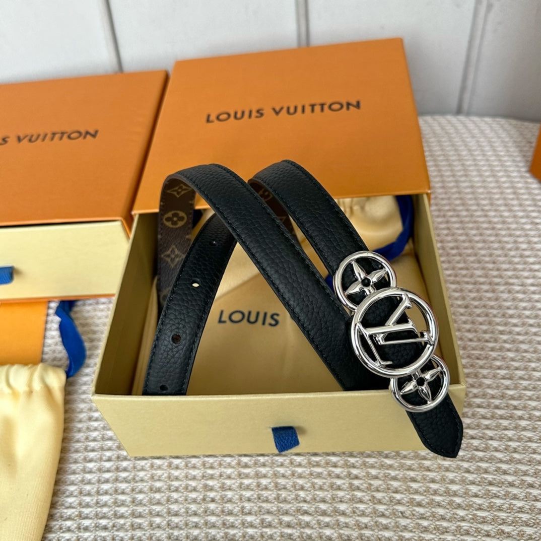 LOUIS VUITTON LV S-LOCK BELT 20 MM TAUPE BROWN MONOGRAM AND BLACK CALFSKIN SILVER HARDWARE