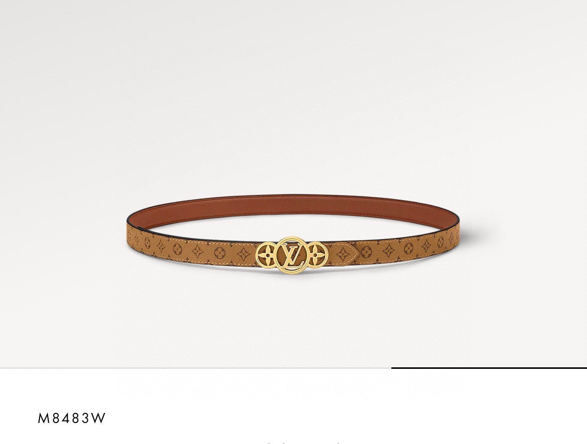 LOUIS VUITTON LV S-LOCK BELT 20 MM BROWN MONOGRAM AND AUBURN RED CALFSKIN GOLD HARDWARE