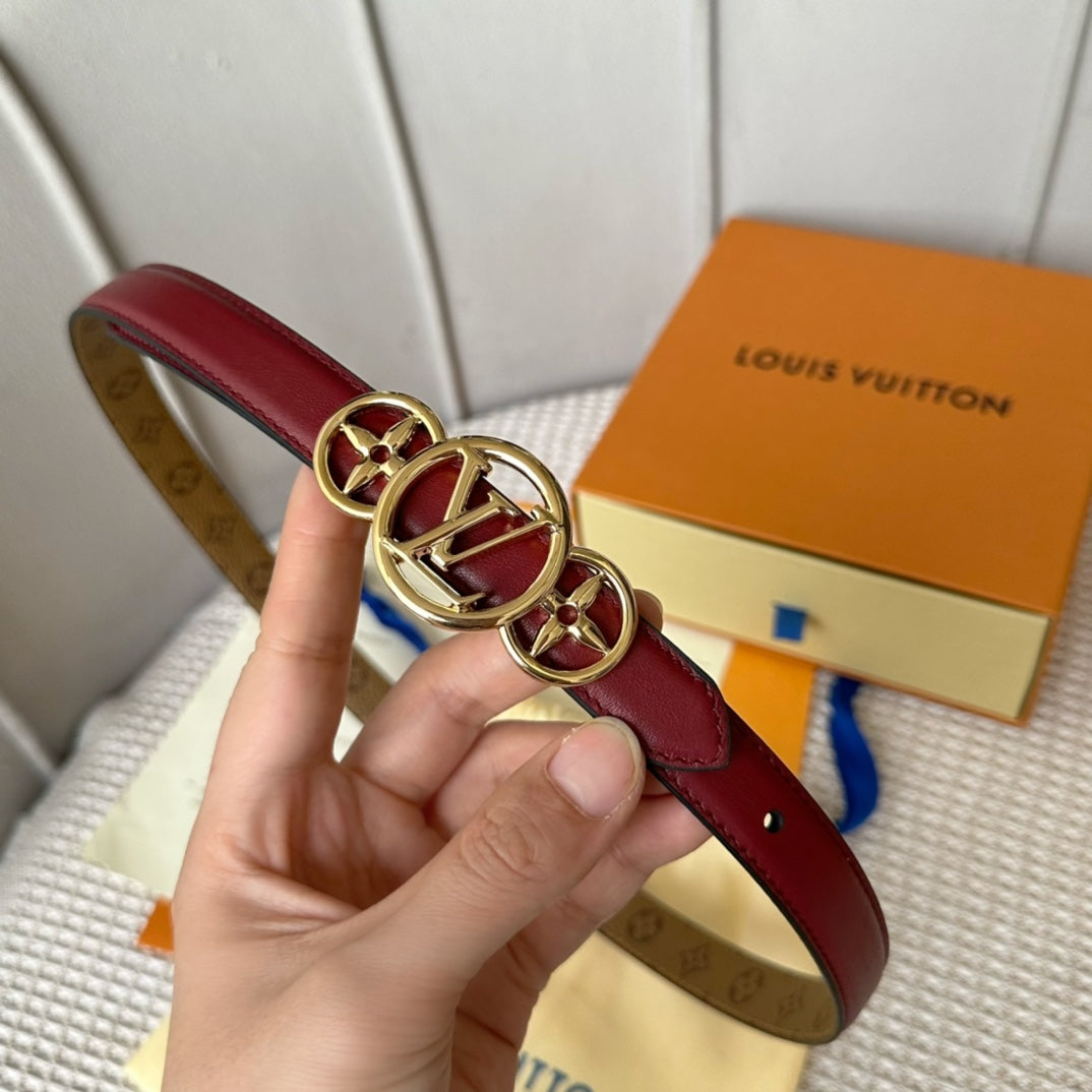 LOUIS VUITTON LV S-LOCK BELT 20 MM BROWN MONOGRAM AND AUBURN RED CALFSKIN GOLD HARDWARE