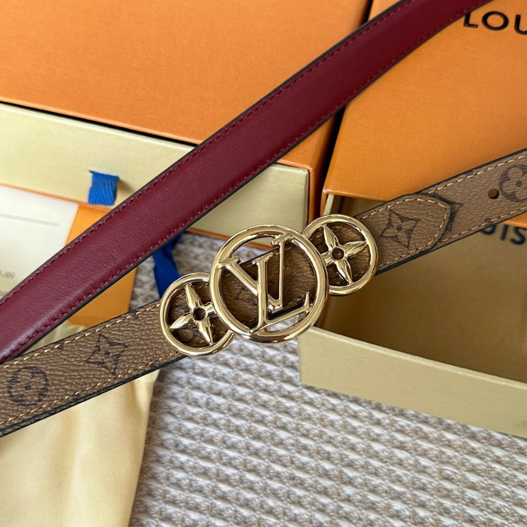 LOUIS VUITTON LV S-LOCK BELT 20 MM BROWN MONOGRAM AND AUBURN RED CALFSKIN GOLD HARDWARE