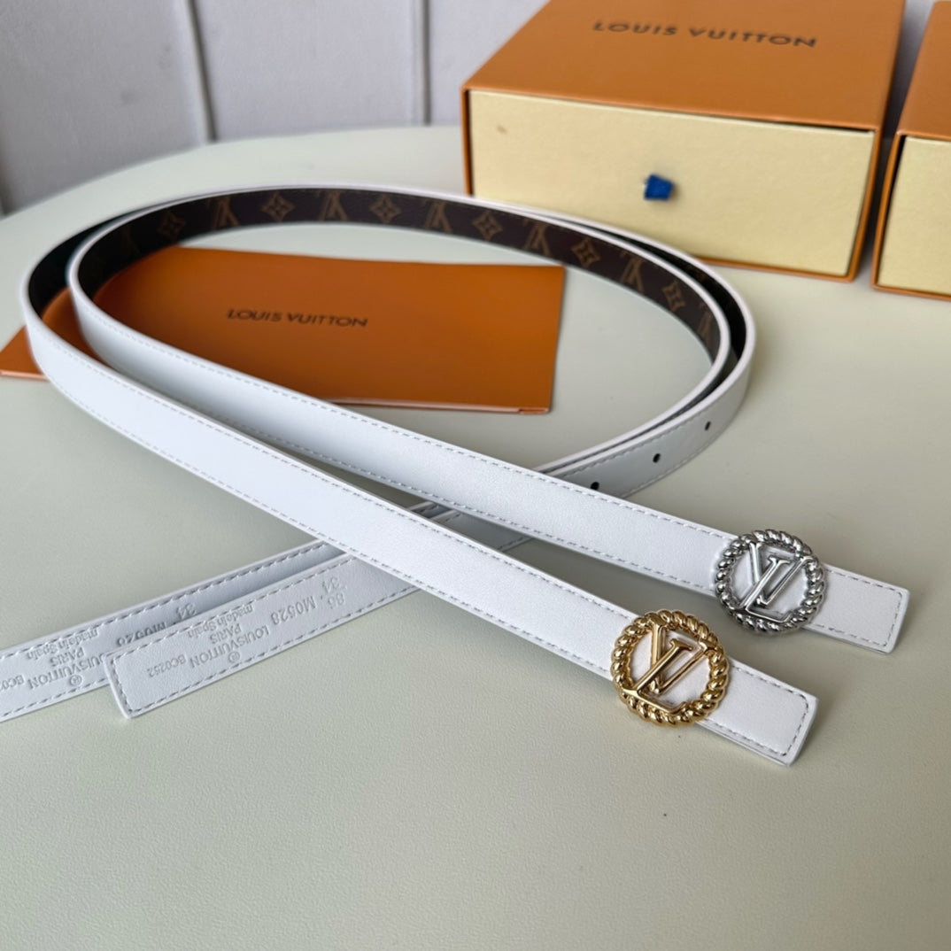LOUIS VUITTON LV Circle Nautical 20mm Reversible Belt Gold Buckle White Brown Lambskin