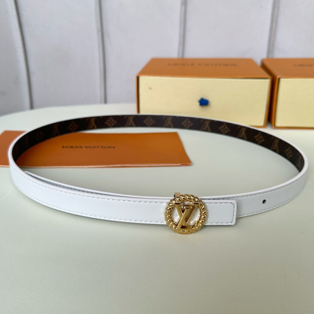 LOUIS VUITTON LV Circle Nautical 20mm Reversible Belt Gold Buckle White Brown Lambskin