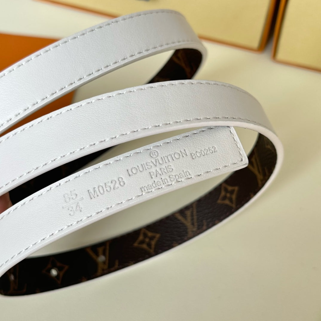 LOUIS VUITTON LV Circle Nautical 20mm Reversible Belt Gold Buckle White Brown Lambskin