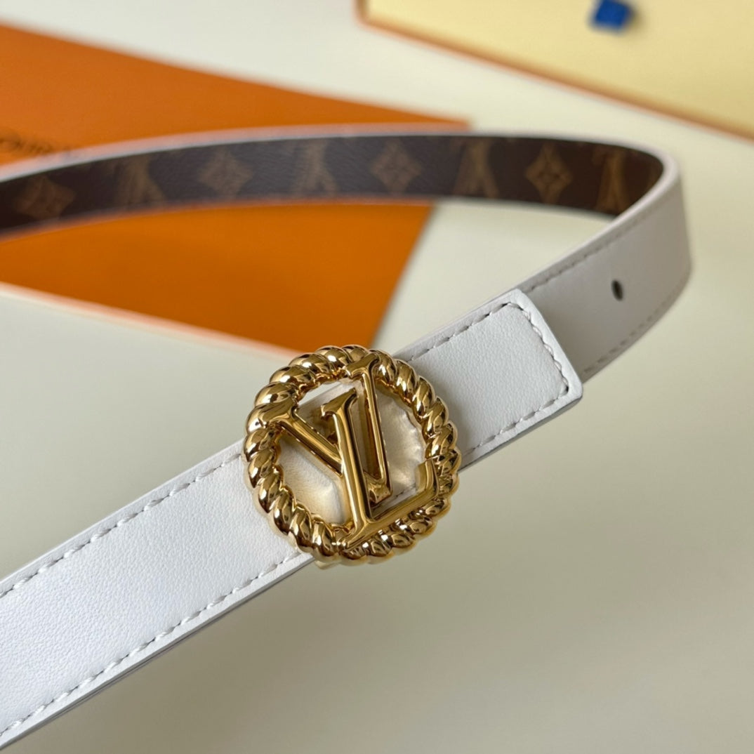 LOUIS VUITTON LV Circle Nautical 20mm Reversible Belt Gold Buckle White Brown Lambskin
