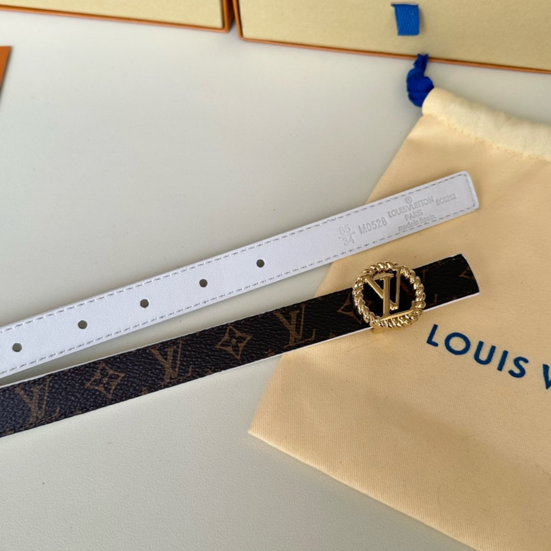 LOUIS VUITTON LV Circle Nautical 20mm Reversible Belt Gold Buckle White Brown Lambskin