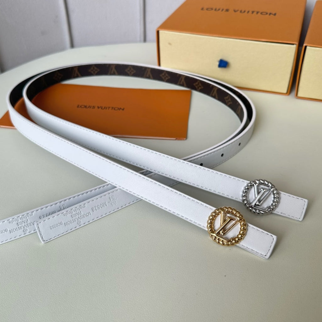 LOUIS VUITTON LV Circle Nautical 20mm Reversible Belt Silver Buckle White Brown Lambskin