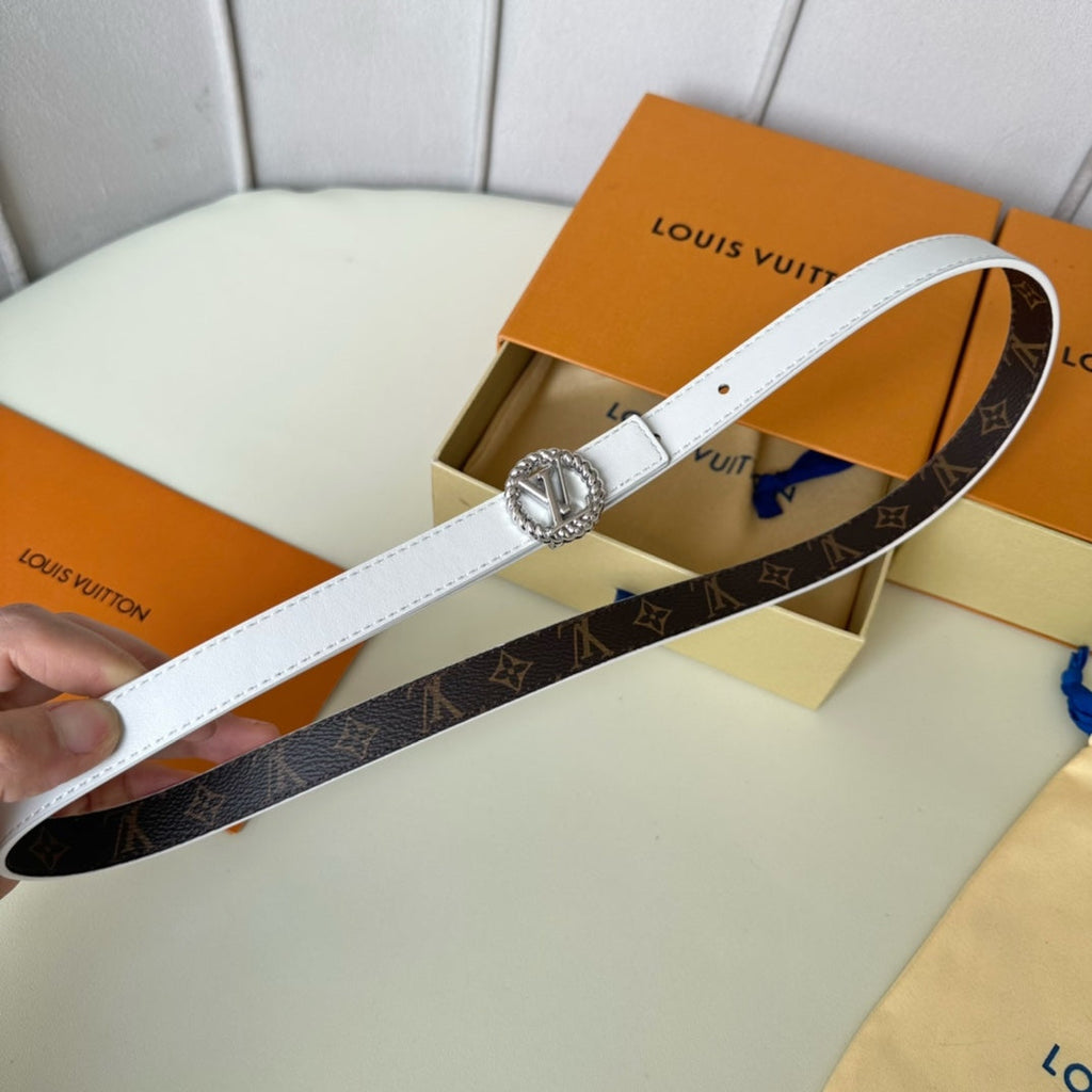 LOUIS VUITTON LV Circle Nautical 20mm Reversible Belt Silver Buckle White Brown Lambskin
