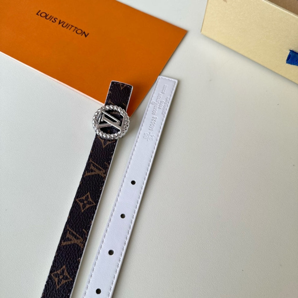LOUIS VUITTON LV Circle Nautical 20mm Reversible Belt Silver Buckle White Brown Lambskin