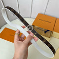 LOUIS VUITTON LV Circle Nautical 20mm Reversible Belt Silver Buckle White Brown Lambskin